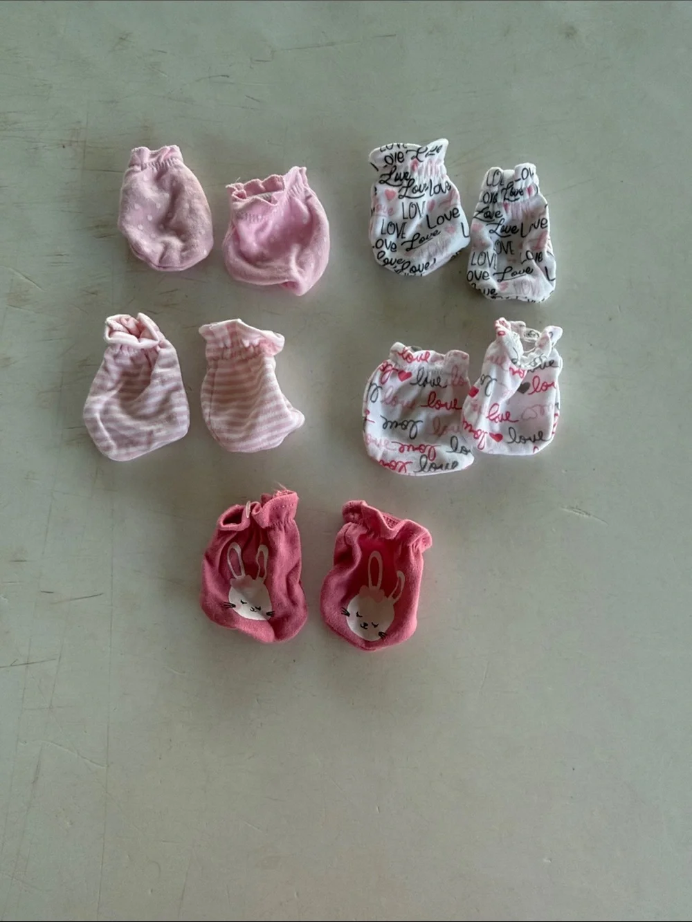 Baby Pink & White Printed Infant Mittens Bundle of 5